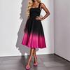 Women's Sleeveless Square Neck Gradient Pleated Midi Dress