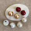 Half Circle Pearl Stud Earrings Vintage Red Bridal Wedding Jewelry  For Women Girls