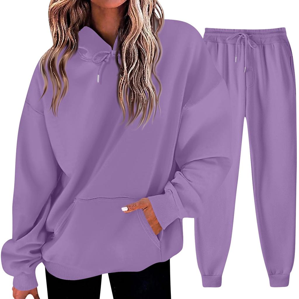 Women's Solid Color Sweatshirt Set (sweatshirt + Sweatpants)