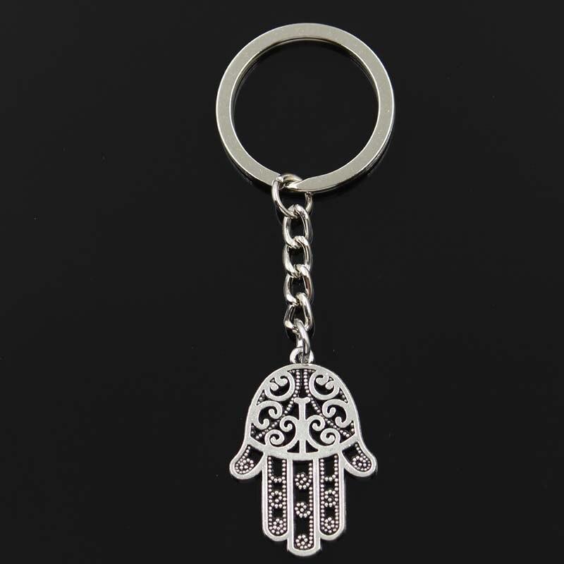 Fashion Hamsa Palm Protection 35x24mm Pendant 30mm Key Ring Chain Silver Color Men Car Gift Souvenirs Keychain