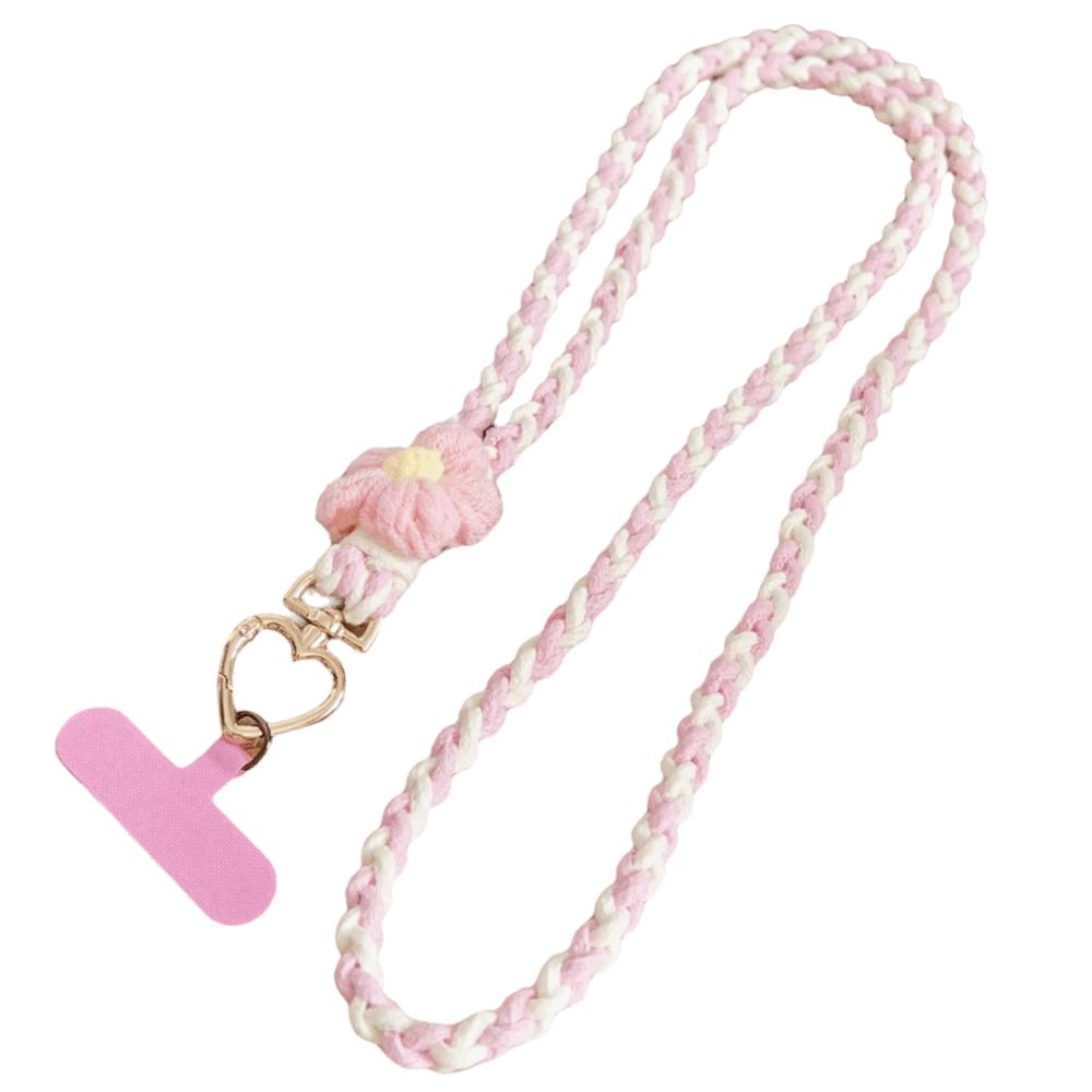 Rainbow Color Phone Woven Chain Phone Charm Crossbody Lanyard Outdoor Activity розовый