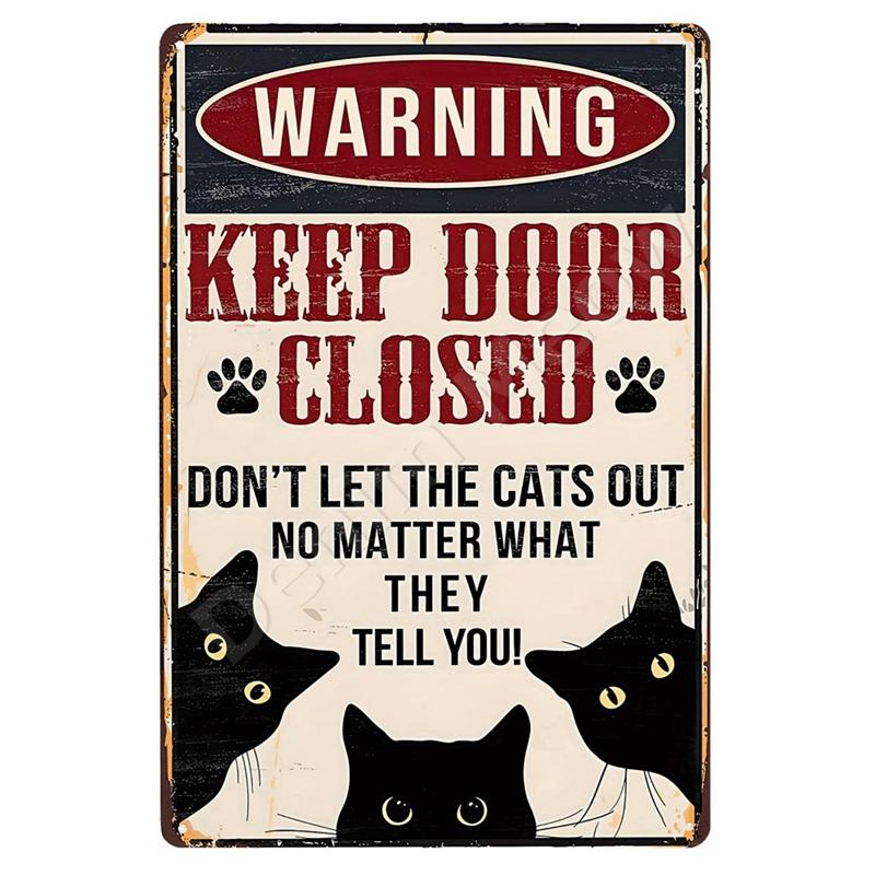 Vintage Metal Tin Sign Keep Gate Closed Funny Dog Horse Cat Sayings Wall Art Animal Lawn Garden Yard Decor