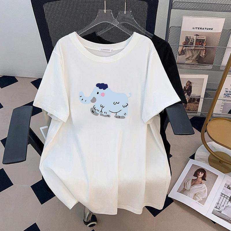 Plus Size Slimming Mid-Length Short-Sleeve T-Shirt for Women (200/300/350 jin) Model 1164