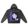DTG Print Knitted Denim Zip-Up Hoodie Anime Streetwear 21 Brother Print Zipper Hoodies