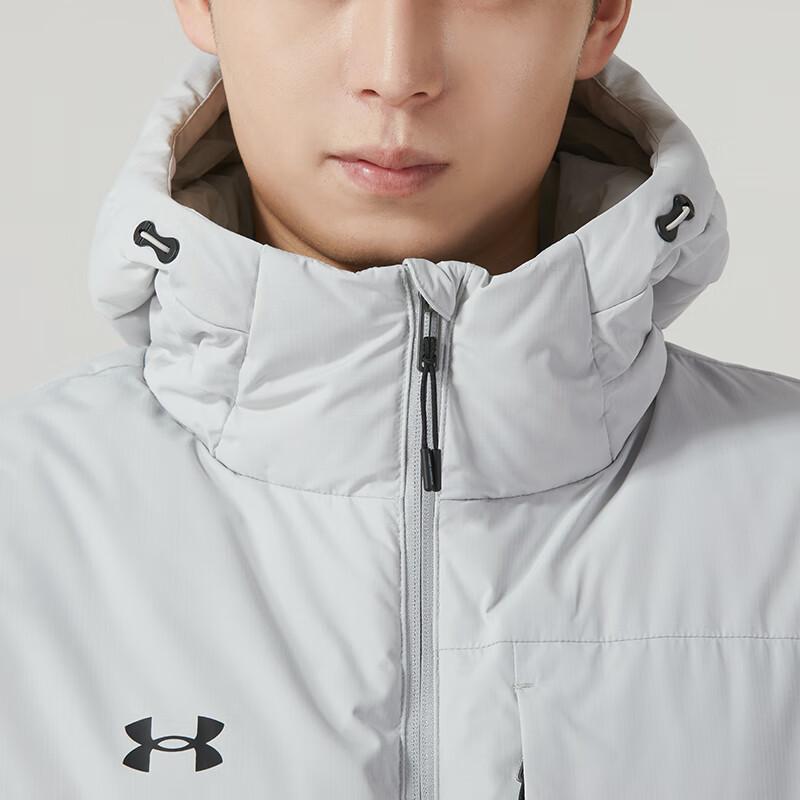 Under Armour Solid Color Casual Hooded Down Jacket Breathable Casual Knitted Sports Pants Unisex Sports Set 23600801-009+23600704-014