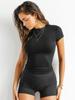 2024 Women's European American Ribbed Slim Fit Sports Top, Solid Color Short Sleeve T-shirt