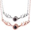Deer Antler Projection Necklace: 100-Languages 'I Love You' Elk Pendant