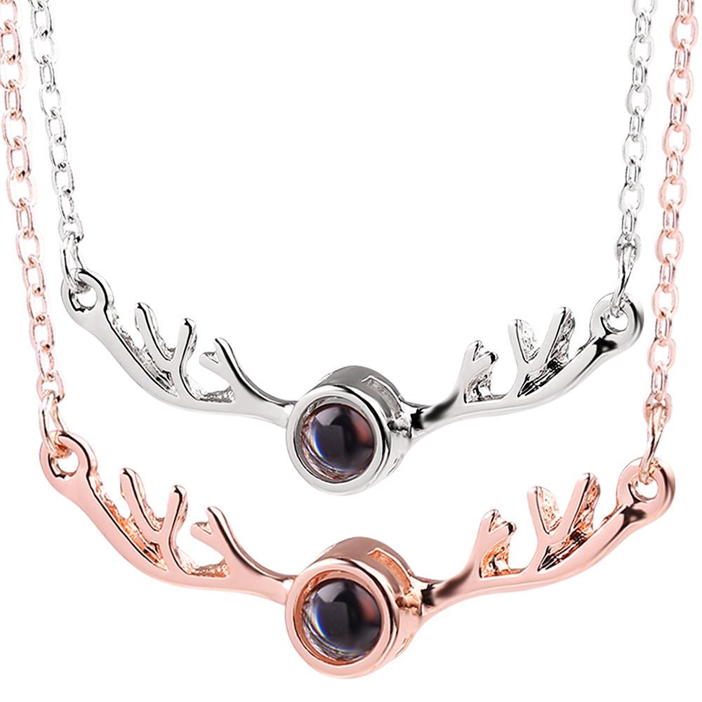 Deer Antler Projection Necklace: 100-Languages 'I Love You' Elk Pendant