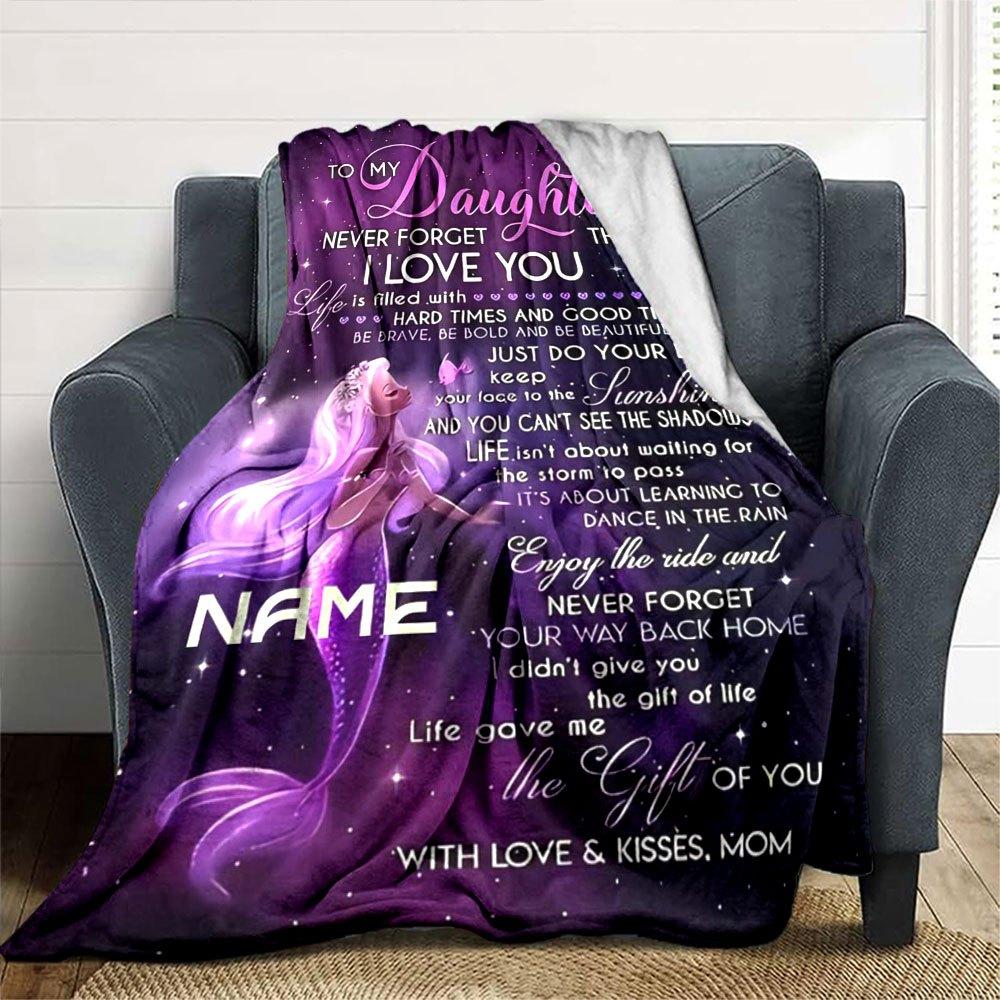 Mermaid Daughter Love Lightweight Personalized Blanket Personalized Name Durable Comfort Suitable For Sofa Couch Office Bed Picnics Four Seasons