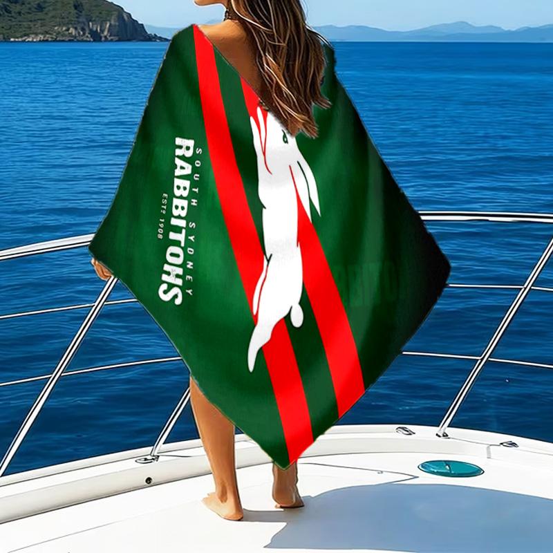 Nrl Rabbit Logo Design Microfiber Beach Towel, Lightweight And Quick-Dry, for Summer Travel, Beach Essential, Swimming Pool Outdoor