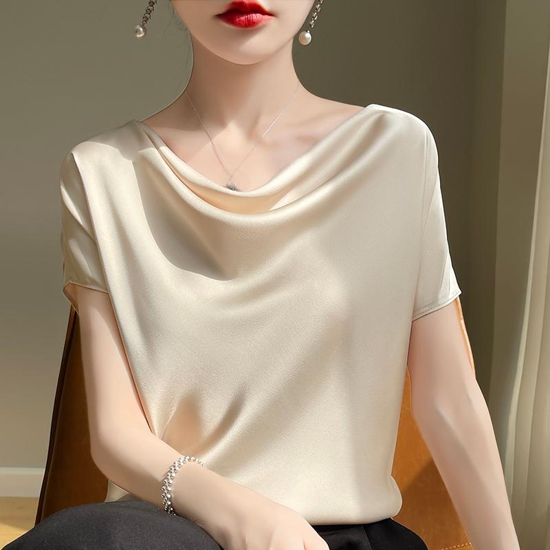 

Женская летняя футболка с короткими рукавами, 50% шелка тутового дерева, 50% полиэфирного волокна, удобная и дышащая XXXL кремовый