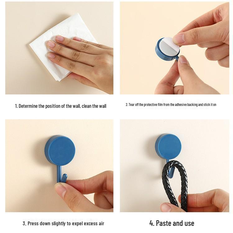 Macaron Colored Traceless Adhesive Hooks - No Drill, Super Strong, Wall-Mounted for Kitchen and Bathroom