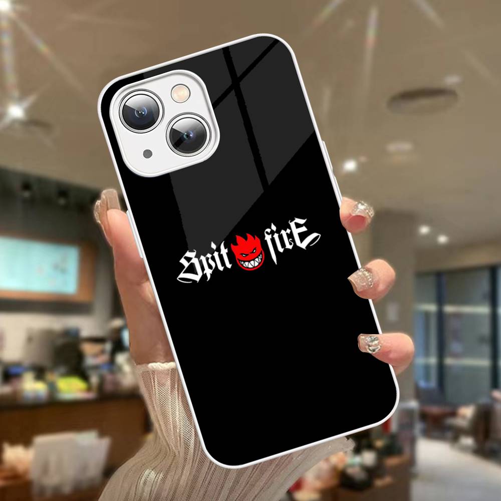 Fashion S-Spitfire Skateboard For IPhone 14 13 12 Mini 11 Pro XS Max X XR 14 Plus Tempered Glass Cover