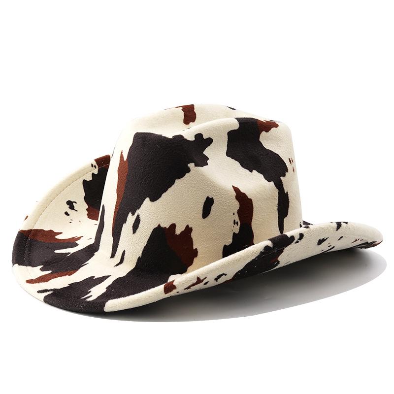 Wollen western hoed met brede rand voor heren en dames, koppel, luipaardprint, hoge hoed M(56-58cm)