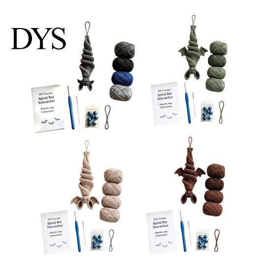Crochet Bat Kit Wind Spinner DIY Kit, Halloween Knitted Spiral Hanging Decoration Gothic Style Decor with Yarn And Hook, Spooky Handmade Complete