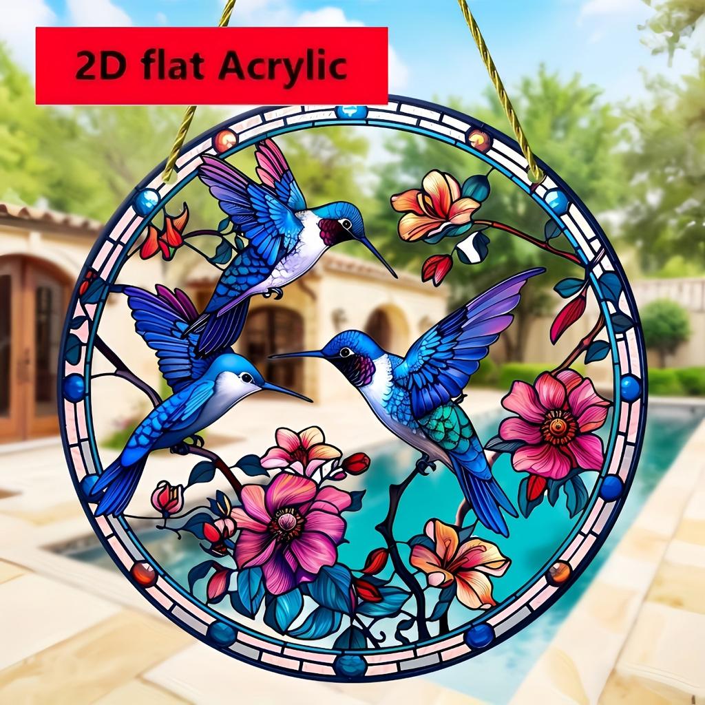 Hummingbird Suncatcher. Acrylic stained decor for home, yard and garden.