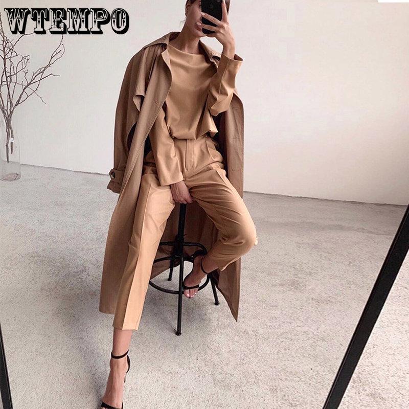 Kobiety eleganckie solidne zestawy 2-częściowe Casual O-Neck pulowerowe topy długie spodnie garnitur moda damska luźne stroje Streetwear