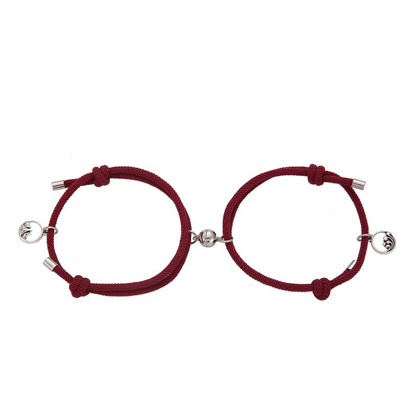 2pcs Mountain Alliance Each Other Couple Red Rope Bracelets a Pair of Magnet Stone Girlfriends Gift Braided Rope Jewelry