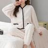 Winter Women Pajamas Set Jacquard Fluffy Lady Sleepwear Elegant Plain White V-neck Lapel Thermal Pijamas Casual Nightwear