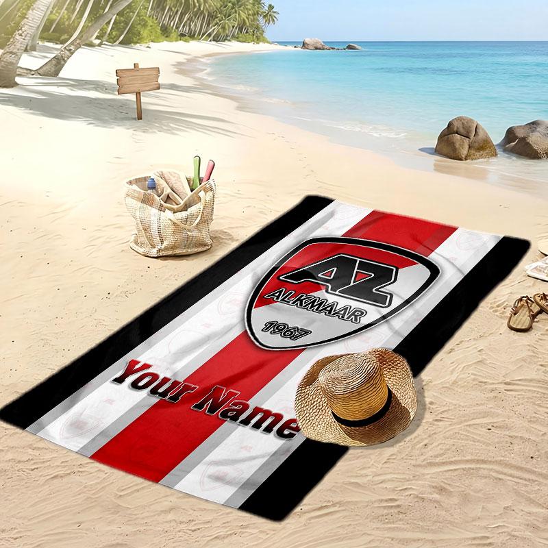 Asciugamano da Spiaggia Personalizzato Stampato AZ Alkmaar Logo Calcio Supporto Nome Personalizzato Testo Asciugamano Assorbente Per Sport Viaggio Regalo Speciale