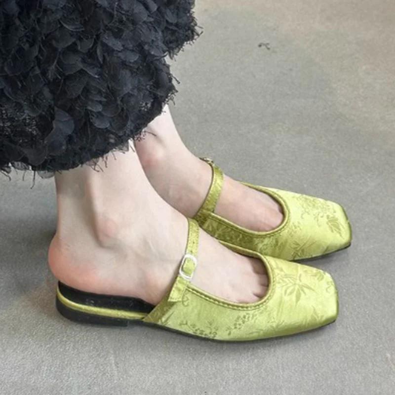 Fashion Woman Flats Retro Slippers Spring Fashion Slingback Shoes Dress Elegant Women Mules Shoes 2025 Designer Casual Chaussure Femme