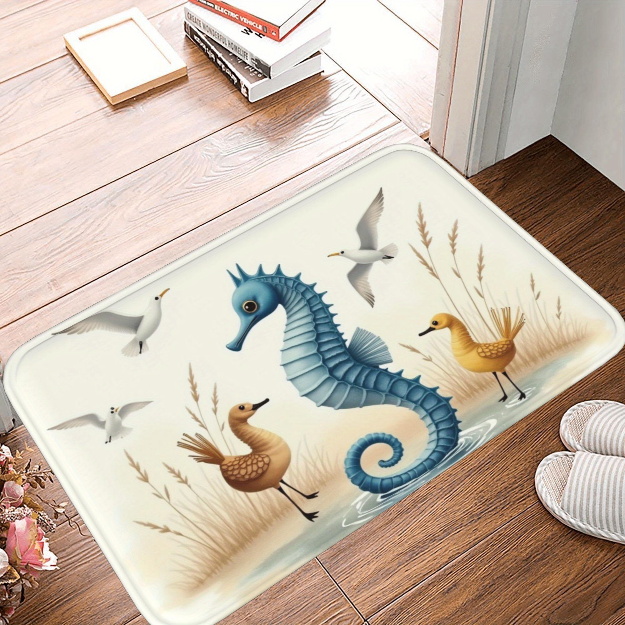 1 шт. Кухонный коврик «Морской конёк и прибрежные птицы», Нескользящий придверный коврик, Поп-дизайн, Коврик для ванной, Коврик для ванной, Ковёр для дома, Декор для раковины, прачечной 400MMx600MM
