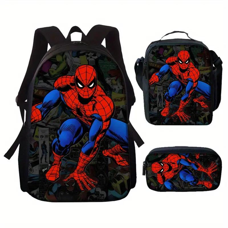 Spiderman School Backpack Set With Oxford Fabric Breathable Waterproof For Kids