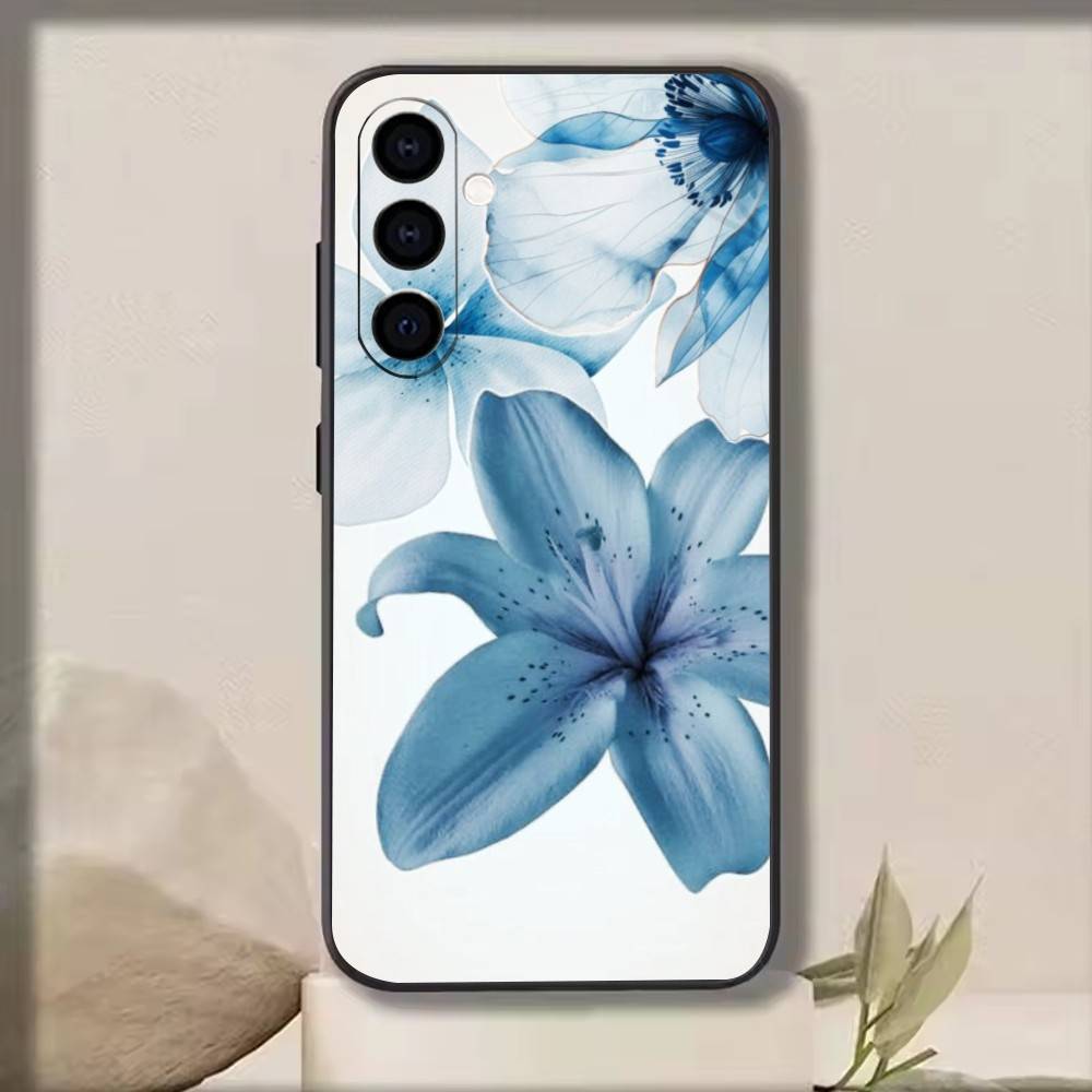 Blue Sky Magnolia Flower Phone Case For Samsung Galaxy A73,A72,A71,A70,A53,A52,A51,Soft Silicone Black Cover
