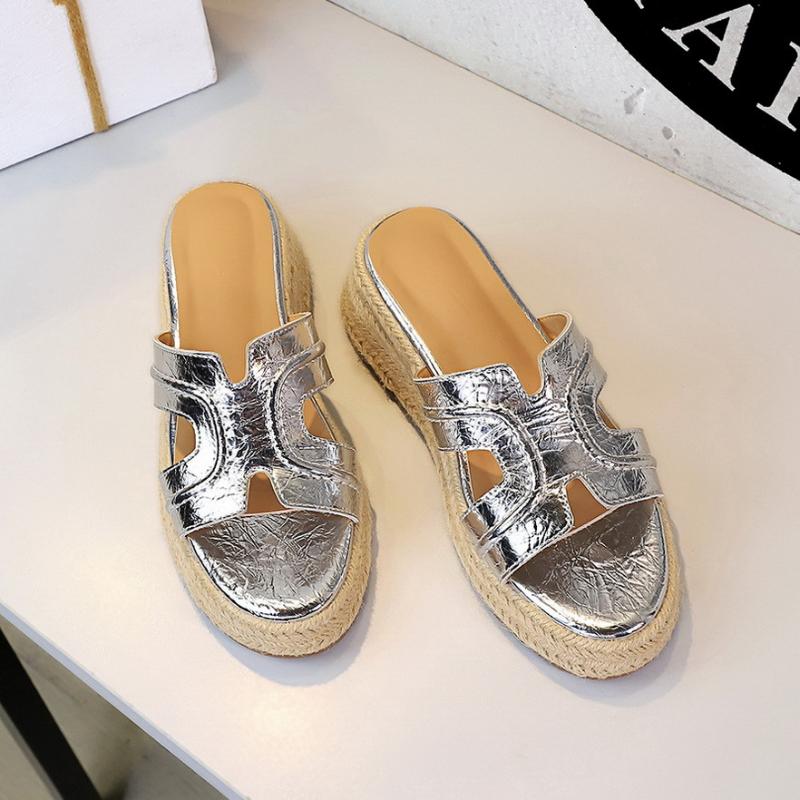 

Ретро шлепанцы H на толстой подошве для женщин, соломенные плетеные, на губчатом каблуке, красивые, удобные, универсальные, пляжная обувь 36