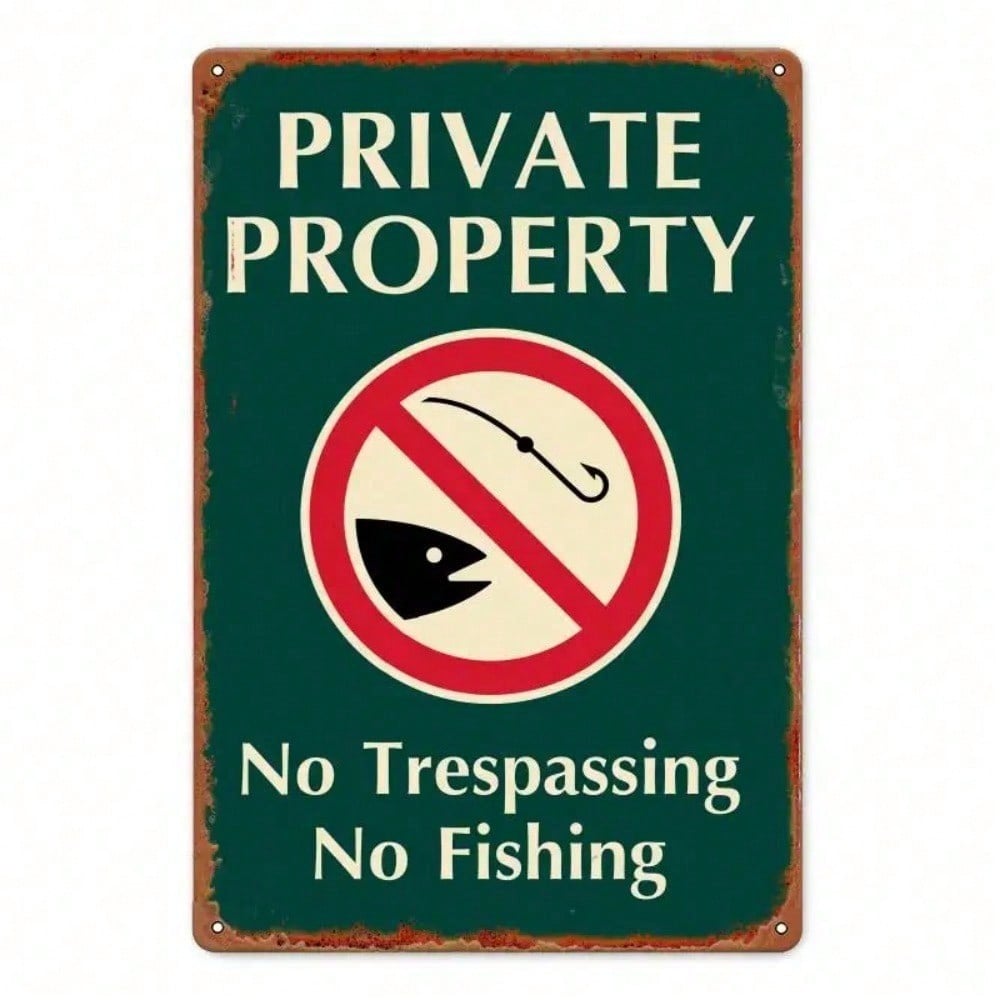 Vintage No Trespassing No Fishing Tin Sign Rustic Private Property Metal Wall Decor Garden Yard Man Cave Indoor Outdoor Plaque