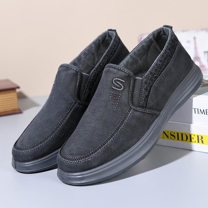 Old Beijing new cloth shoes dad shoes fashionable versatile soft sole comfortable pure cotton canvas shoes lazy one pedal PU sole