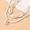 Minimalist Beach Style Shell Pendant Necklace with Handmade Rice Bead Double-Layer Chain