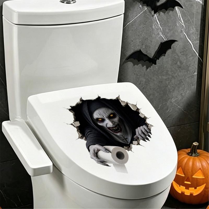 6-Piece Halloween Horror Toilet Stickers Bathroom Wall Decal Set, Water-Resistant PVC Characters for Smooth Toilet, Tile, and Other Flat Application