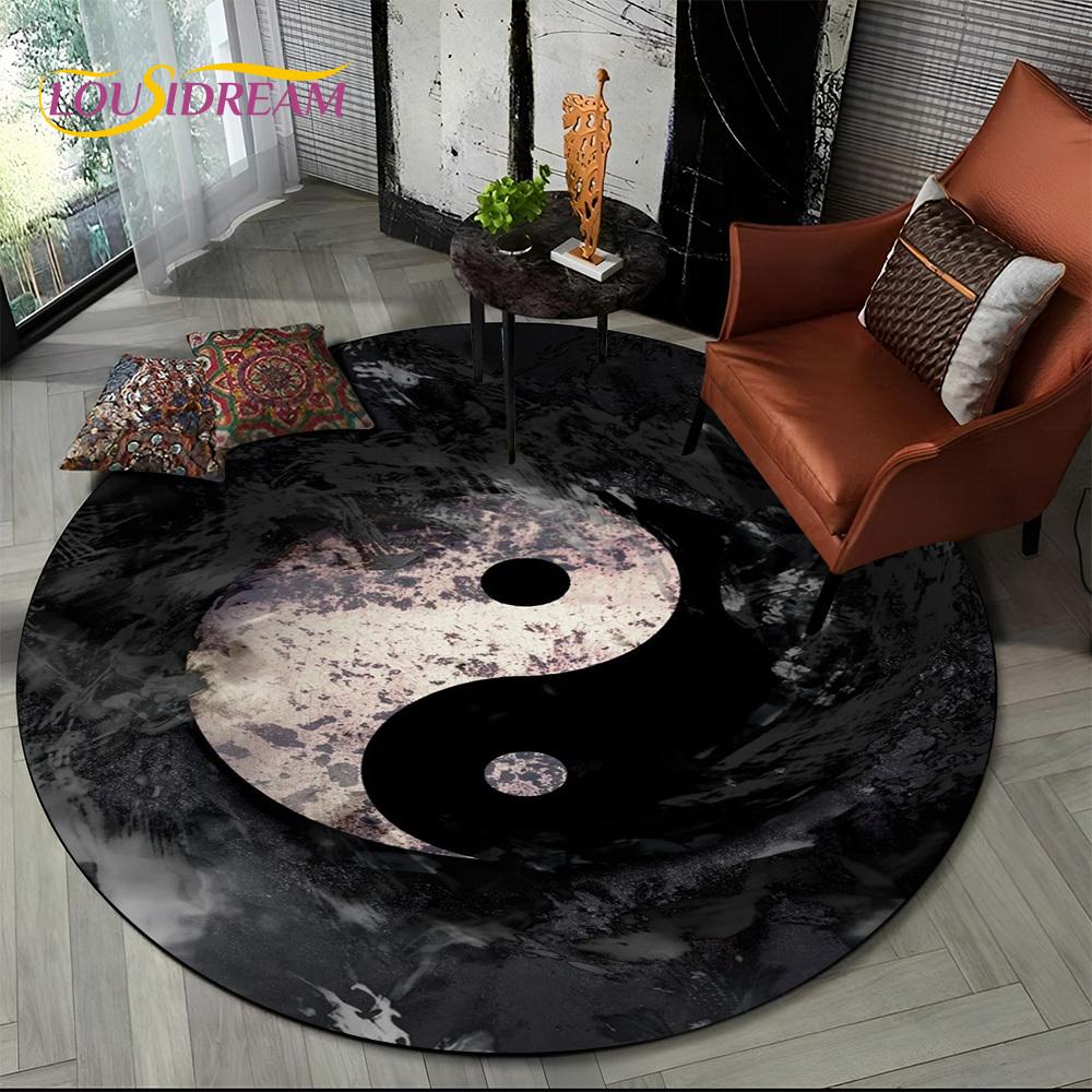 3D Chińskie Tai Chi Naturalizuj Yin i Yang Okrągły Dywanik Dywan do Salonu Sypialni Dekor Dziecięcy, Dywanik do Strefy Zwierząt Domowych Antypoślizgowa Mata Podłogowa