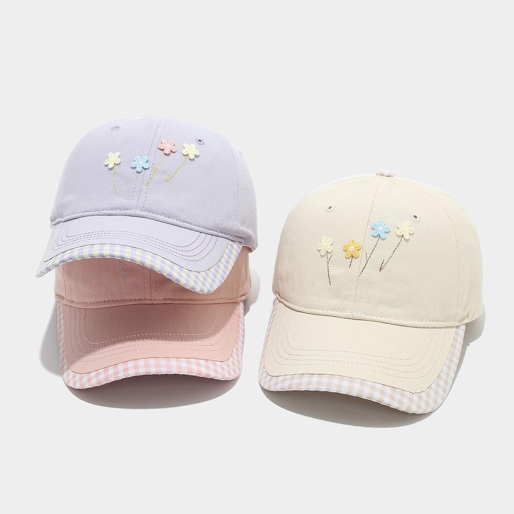 Ins Small Fresh and Sweet Plaid Small Flower Cap Women's Outdoor Travel Casual Versatile Sun Hat Trendy Baseball Cap