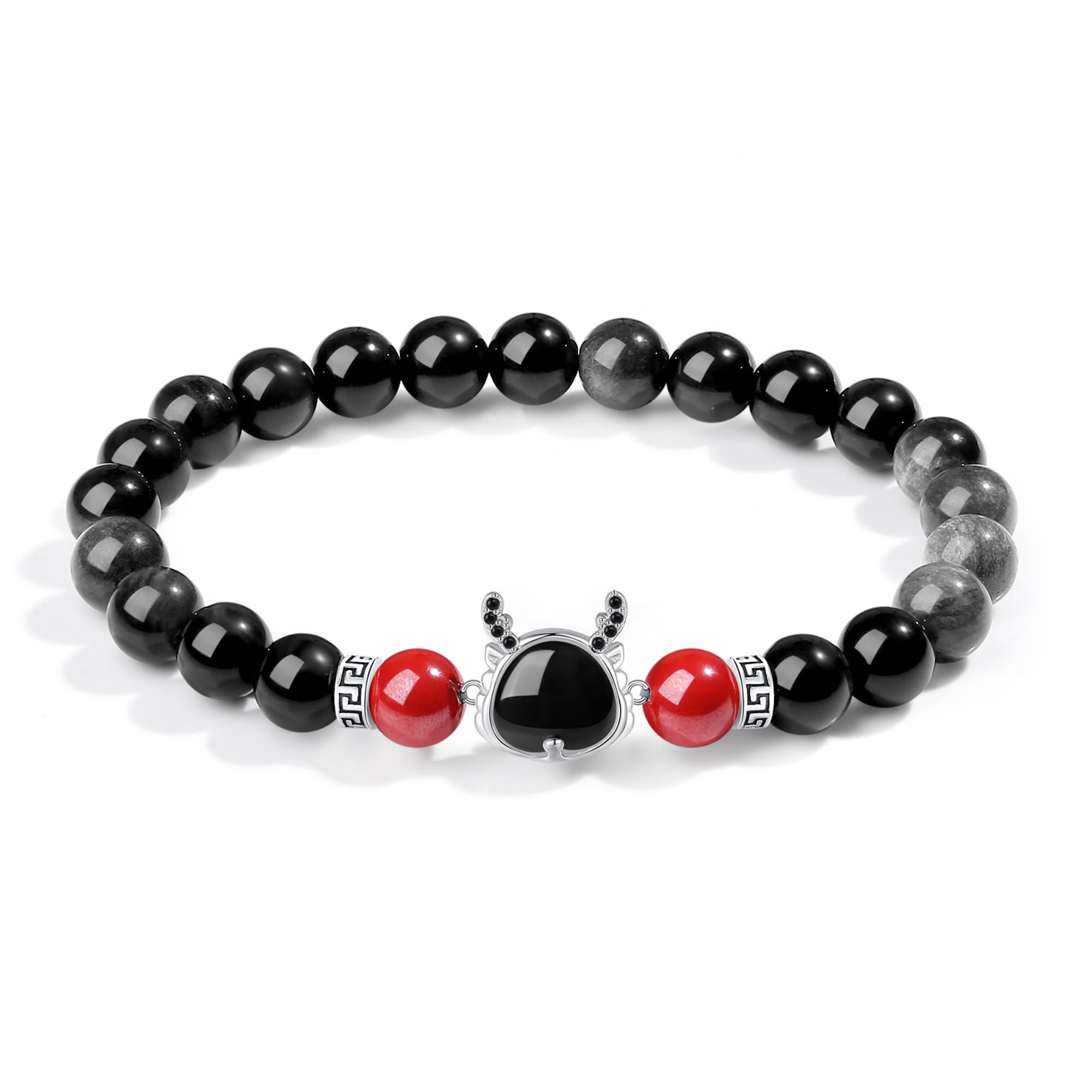 

Power Compatible with Leaves Matching Year of the Accessory Gift [YINCHIE] Чоловічий браслет, камінь, амулет, обсидіан, дракон, срібло, 925, золото, на,