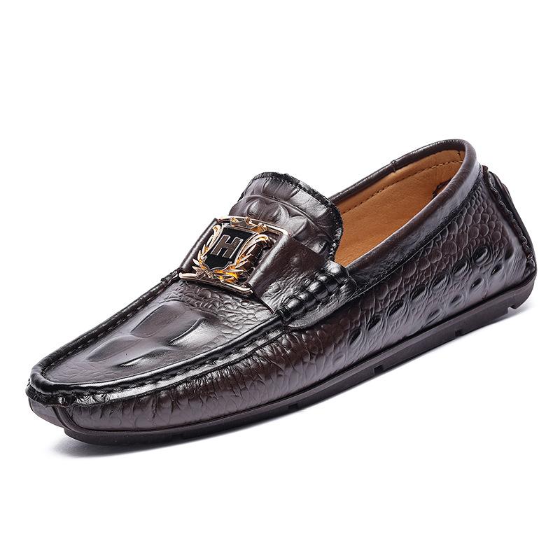 Live broadcast first-layer cowhide crocodile pattern Doudou shoes large size lazy driving shoes British casual shoes genuine leather cowhide