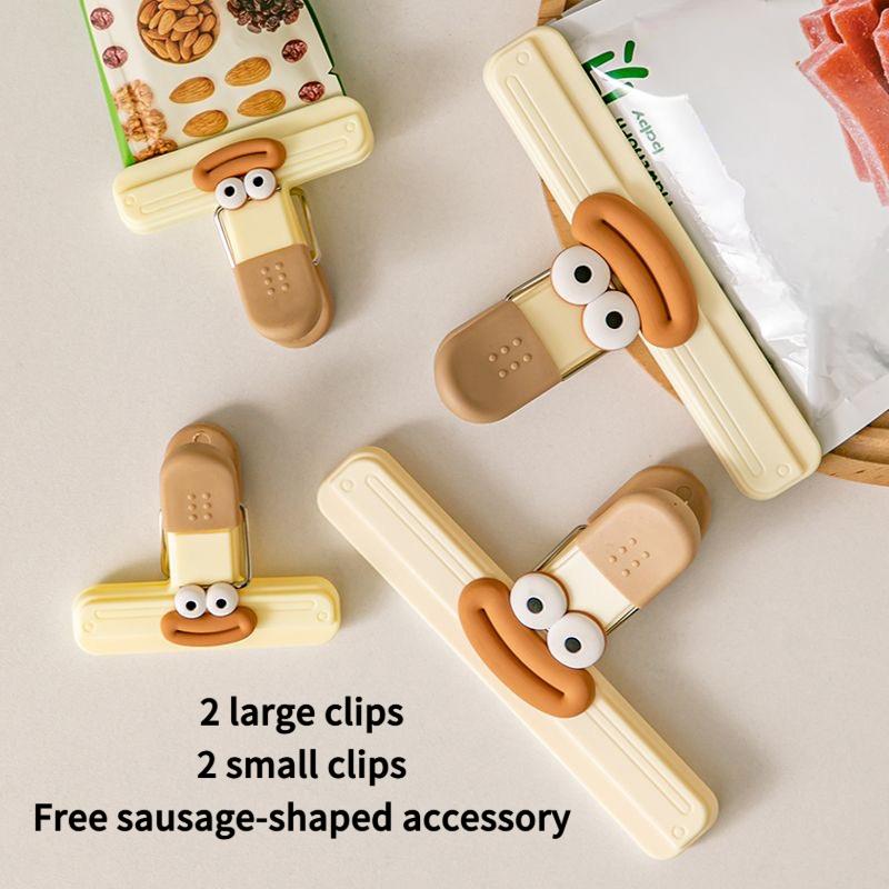 4 Cute Sausage-shaped Cartoon Snack Clips, Including 2 Large and 2 Small Bonus Sausage Clips. Multi-functional, Moisture-proof Food Sealing Clips 8pcs