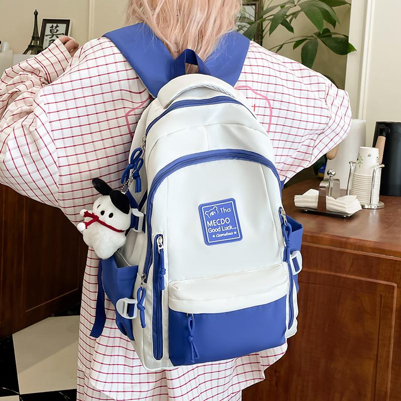 College Style Color Blocked Student School Bags Lightweight Large Capacity Multi-layer Storage Computer Backpack Campus Travel