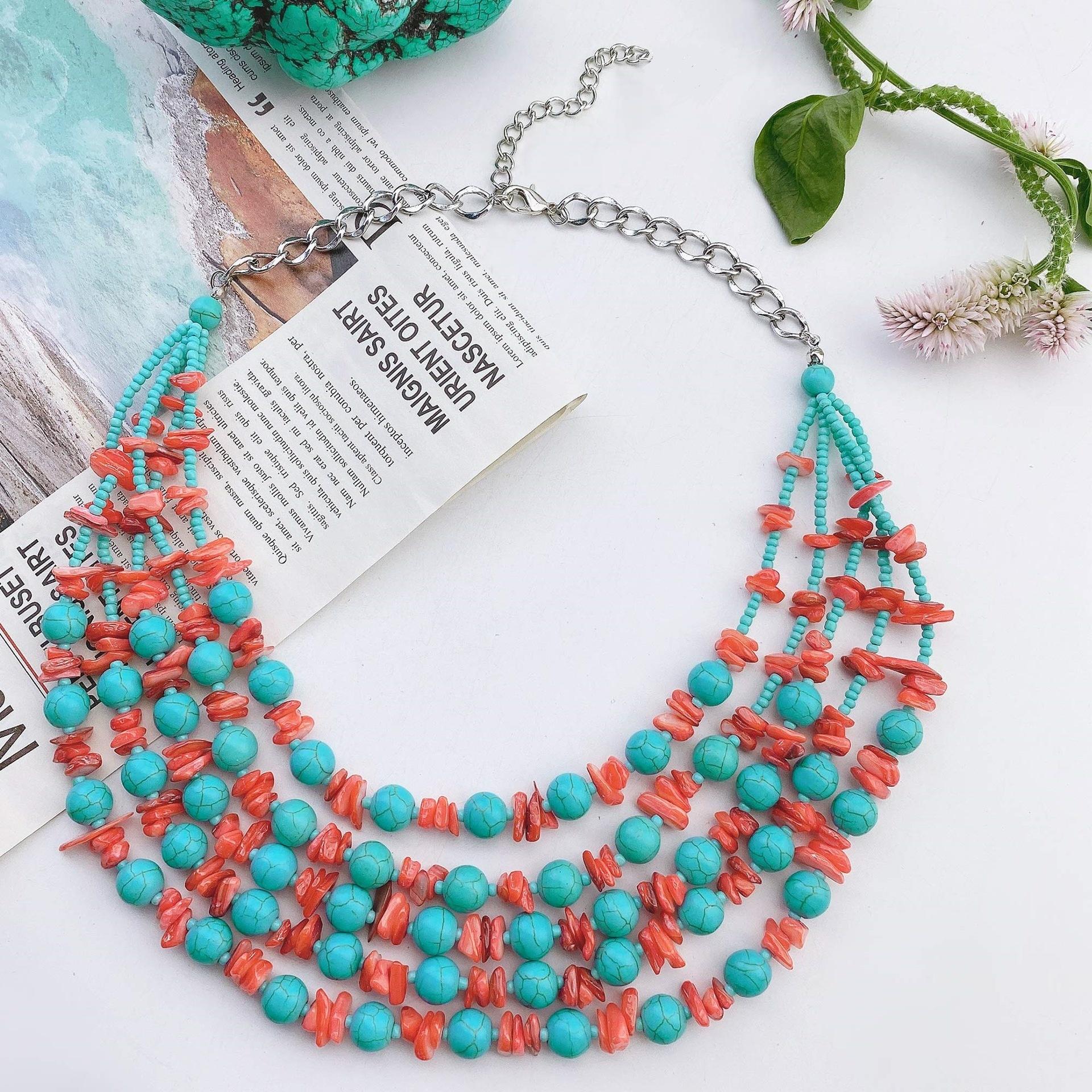 

Бирюзовое винтажное роскошное многослойное благородное ожерелье