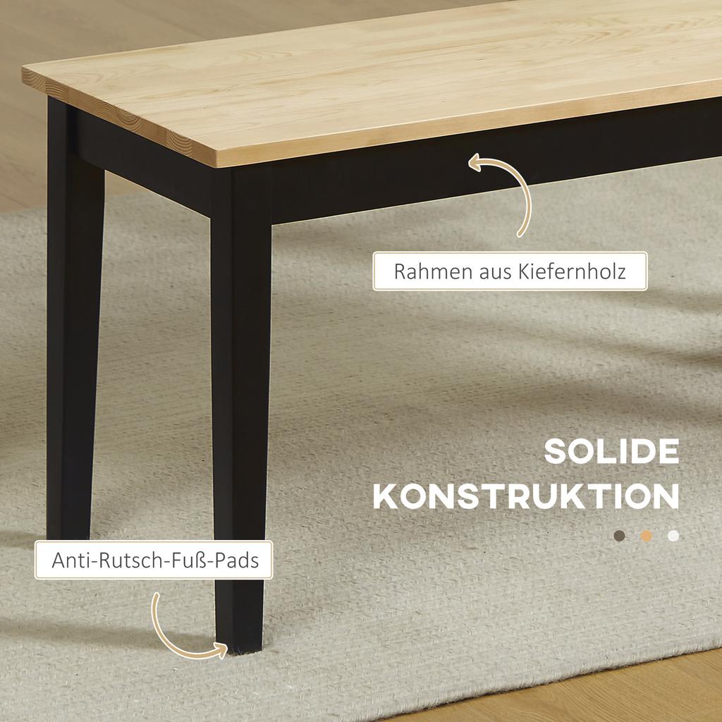 102 cm Wood Dining Bench for 2 People, Wooden Bench for Kitchen, Dining Room, Entryway, Black