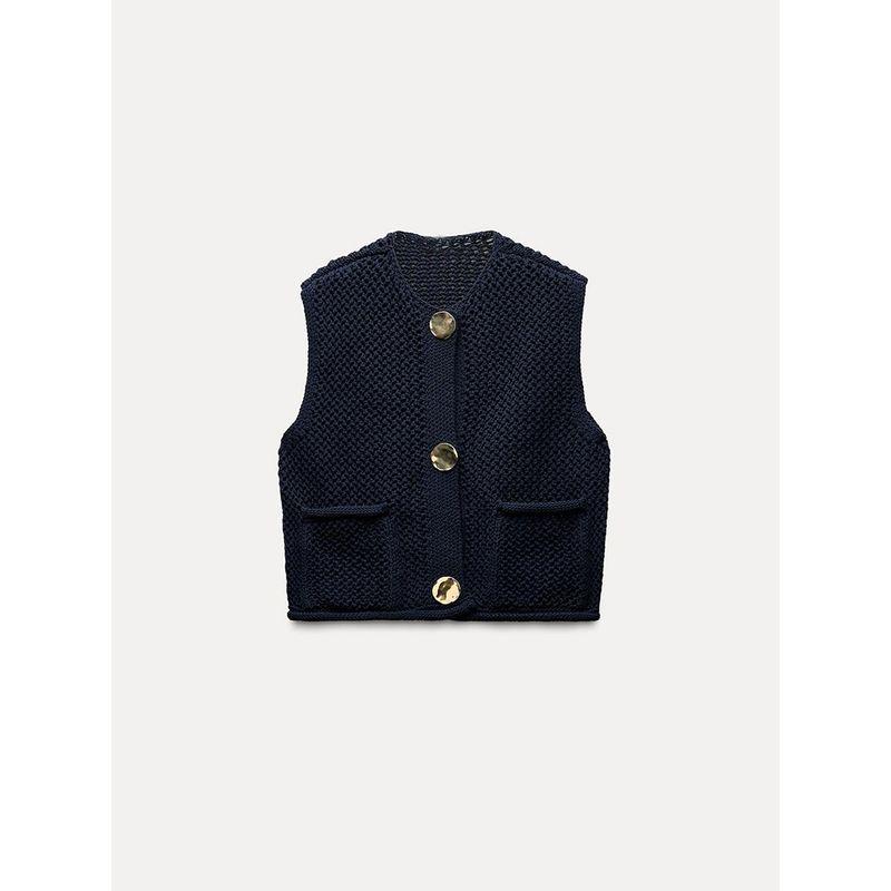 Za2024 Autumn New Women's Clothing Single-Breasted Round Neck Sleeveless Thick Needle Knitting Vest Jacket 5802112 401