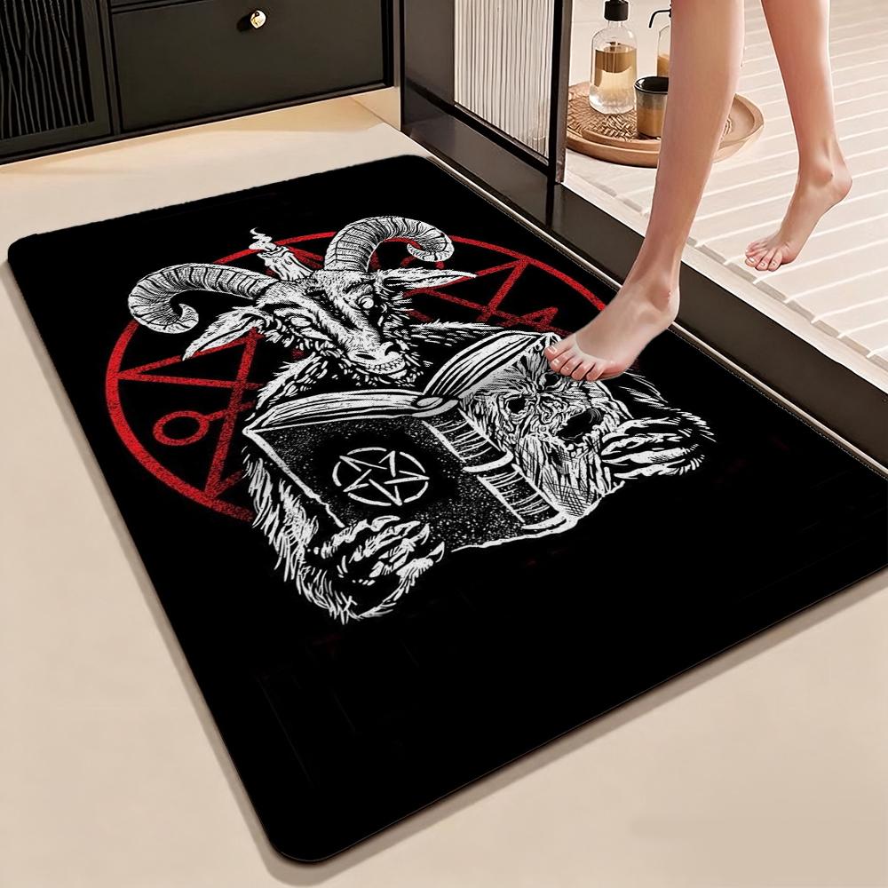 Dark Baphomet Grimoire Pentagram Patterned Rug Durable Stainresistant Easyclean Carpet For Bathroom Kitchen Home Decor Valentine'S Day Gift