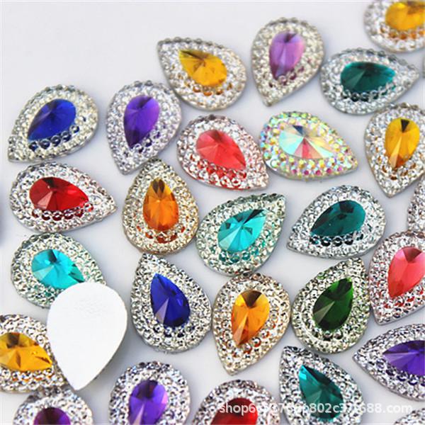Two-Tone 10x14mm Teardrop Resin Rhinestones for DIY Jewelry & Clothing Decoration