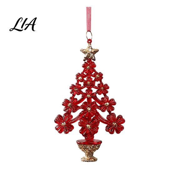 Acrylic Flower Tree Figurines Christmas Ornament with Lanyard, Xmas Shaped Gift for Friends Family Decorative Hanging Pendant Holiday Tree,