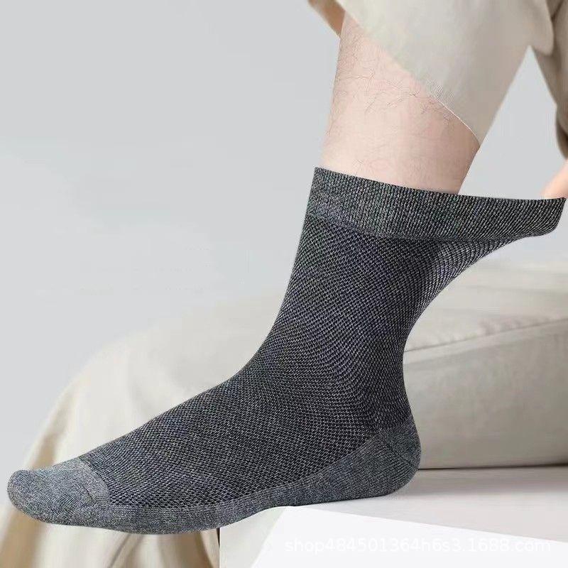 1/5pairs Men's Mid-tube Socks Men Solid Color Thin Mesh Breathable Sweat-absorbent Socks Plus Fat Plus Size Socks