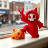 1Pcs Halloween Skeleton Ghost Figurine With Pumpkin Decor Cute Hooded Skull Statue For Home Desktop Party Ornament Gift