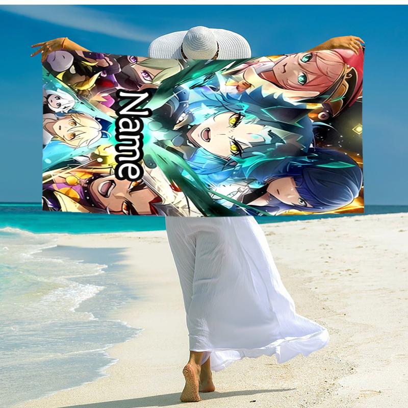 Personalized customized proof beach towel with Genshin Impact characters pattern - soft, absorbent,quick-drying,perfect swimming,camping&bathing