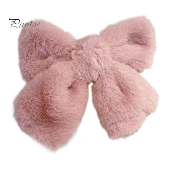 Girl Large Bow Hairpin Solid Color Plush Texture Hair Clip Autumn Winter Style Hair Accessory Daily Wear