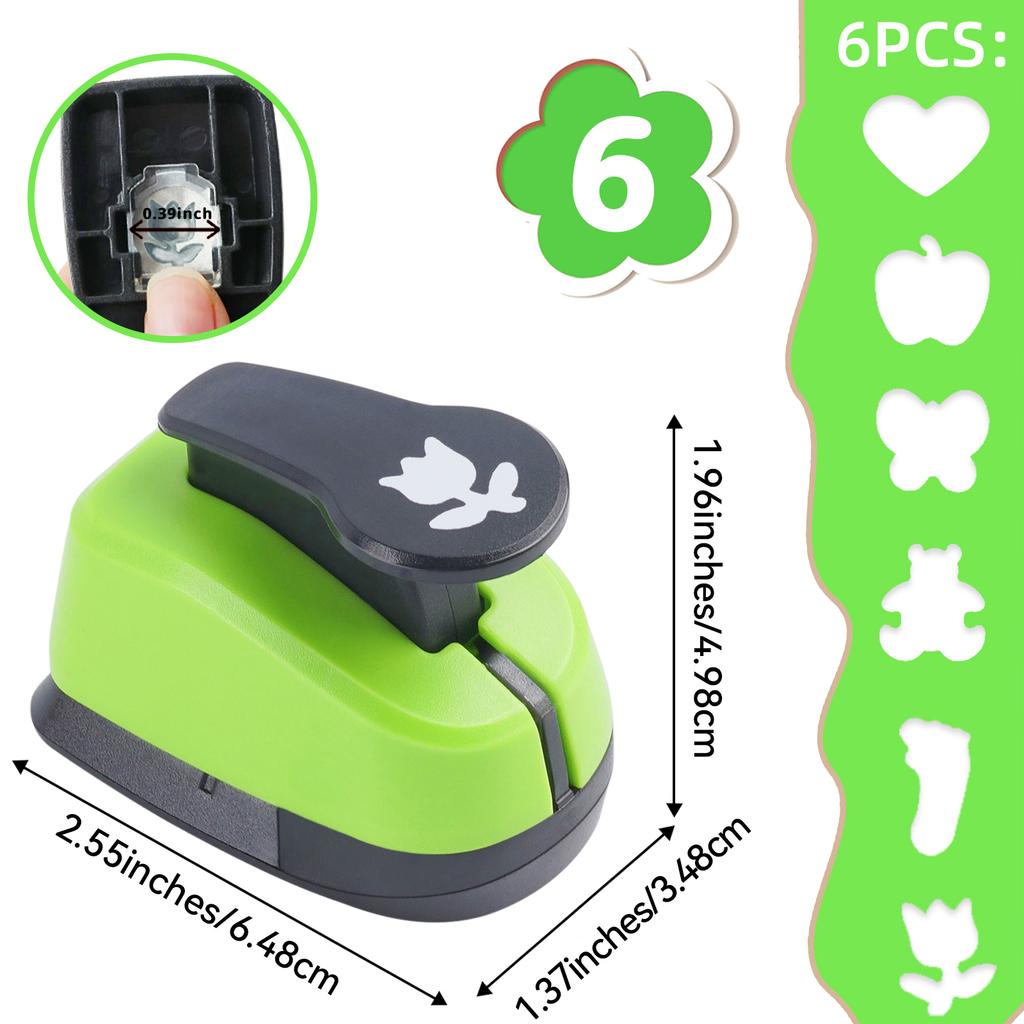 6 Paper cutter single Hole craft puncher 16mm kids Set Kit Leaf Flower Heart butterfly shapes paper crafts cardmaking scrapbook